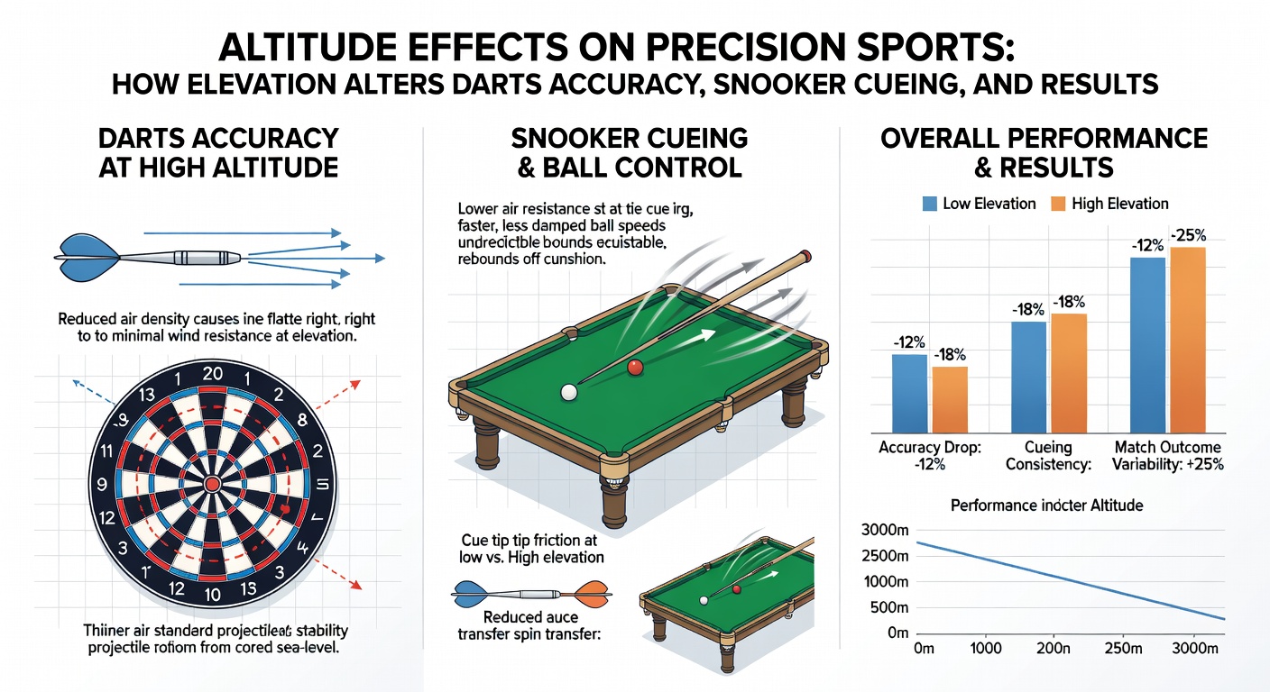 Snooker table setup at elevated venue showing cue ball path and player adjusting stance