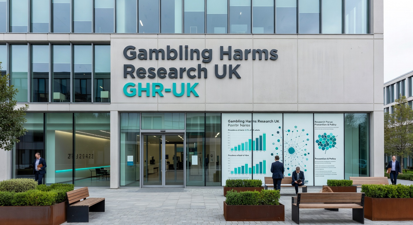 Image depicting a downward spiraling arrow over UK gambling icons, symbolizing revenue decline and regulatory pressures