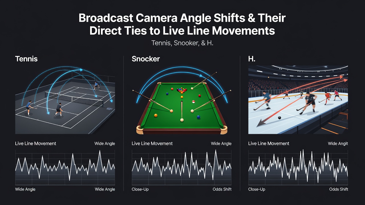 Multiple camera feeds capturing a horse race turn with live odds ticker overlay