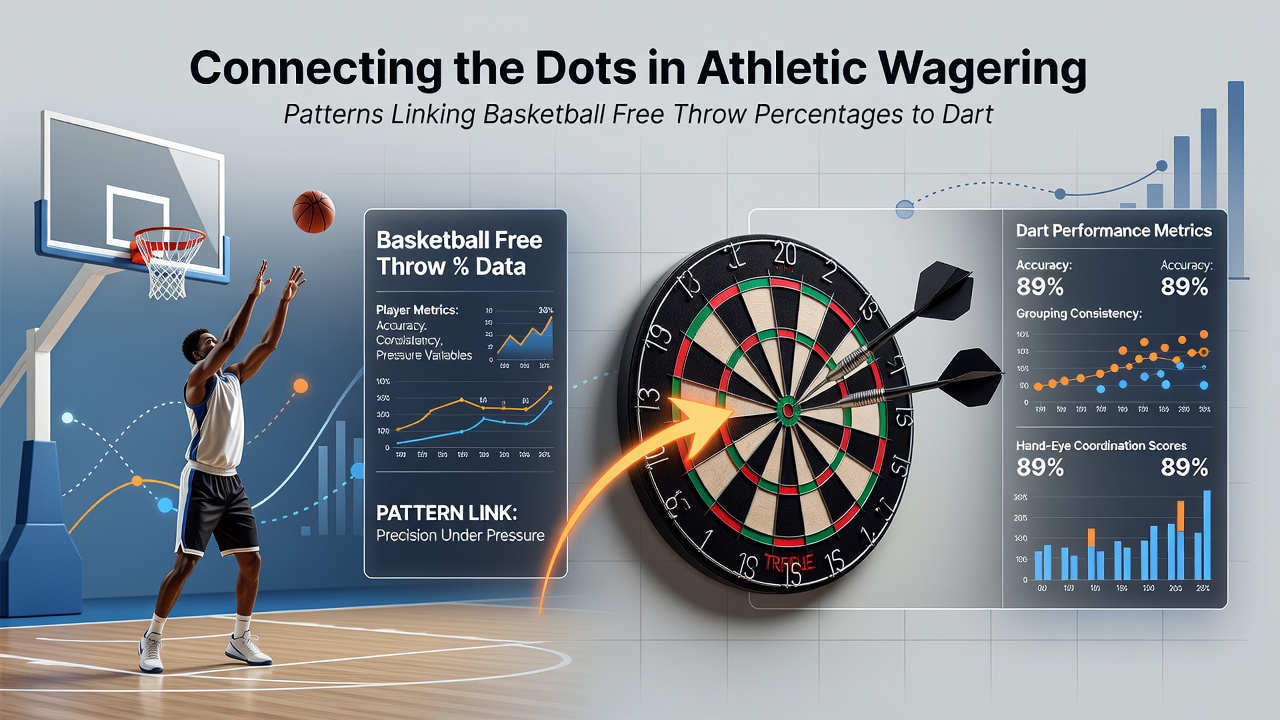 Darts player at oche with basketball court background illustrating trend connections