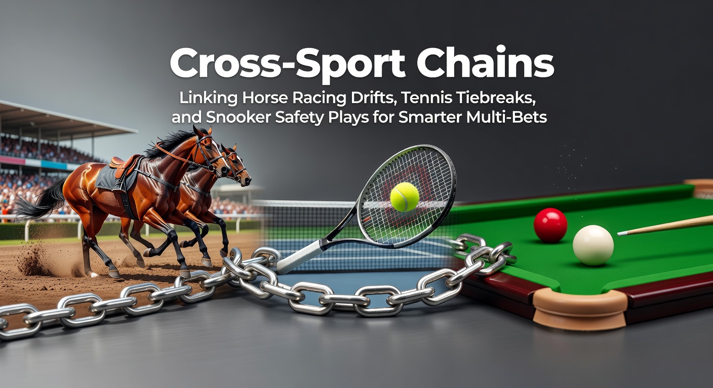 Horse racing track with drifting odds overlay, tennis tiebreak action, and snooker safety shot in a dynamic cross-sport graphic