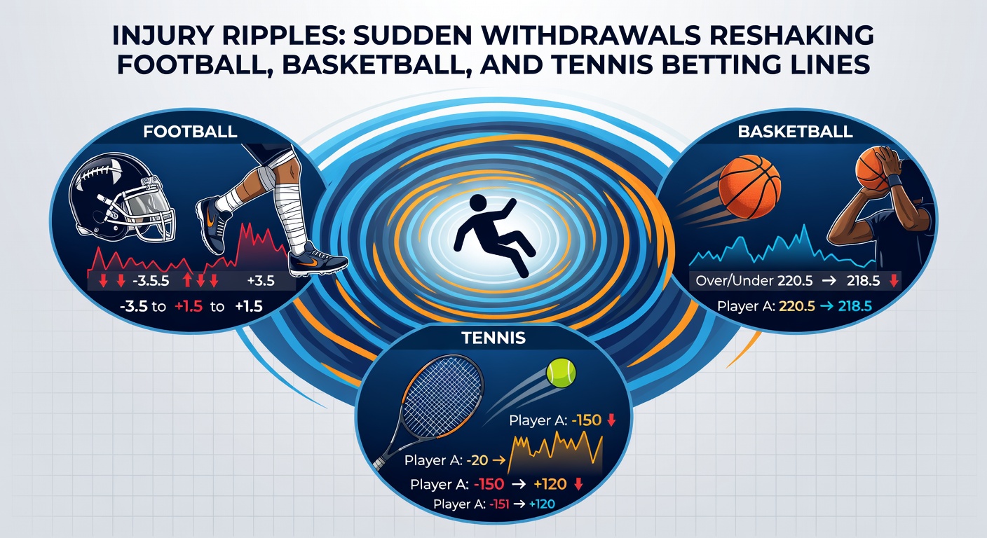 Basketball player on a stretcher leaving the court as betting odds flicker wildly on nearby monitors, capturing the frenzy of NBA withdrawal impacts