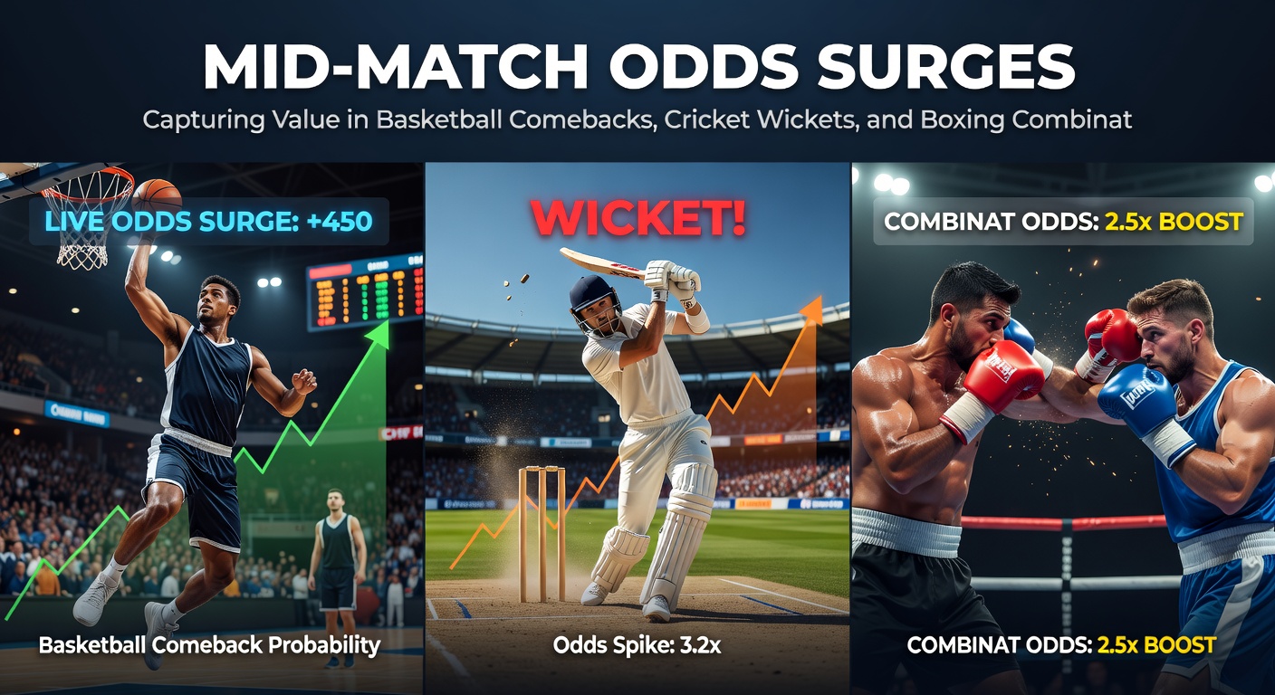 Graph showing dramatic odds shifts during a live basketball game comeback, with lines spiking as momentum turns